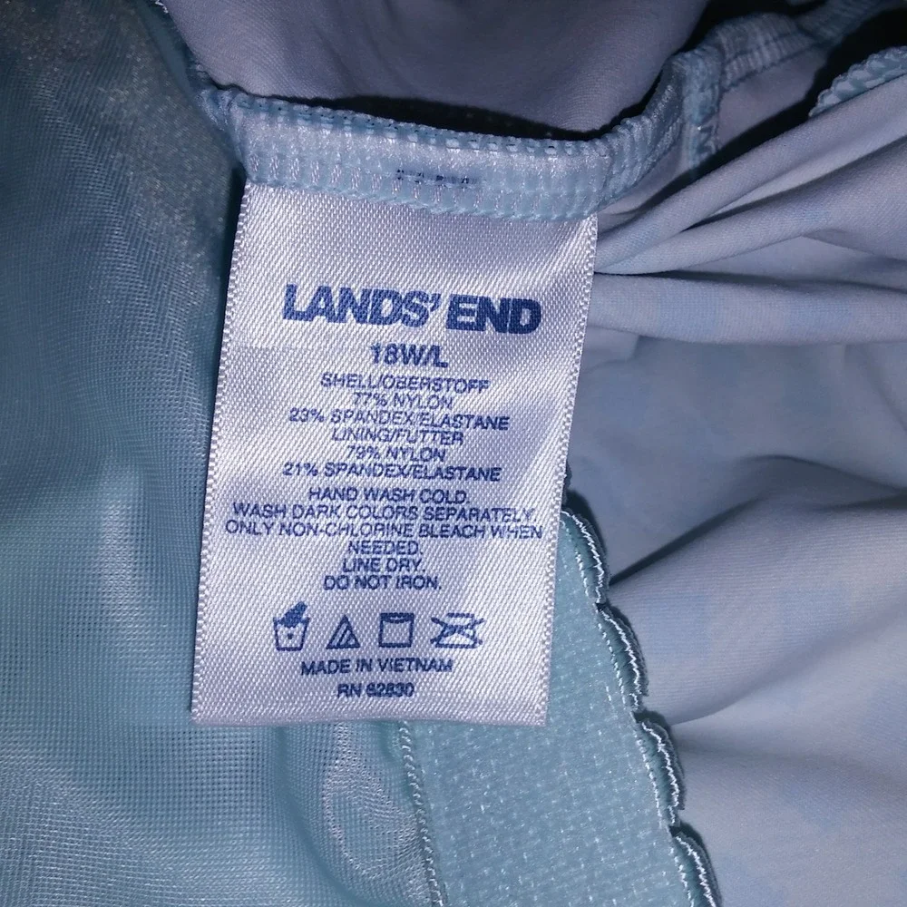 Lands End Swim Tankini Top Size 18W/L Blue Checkered Lightly Lined Underwire